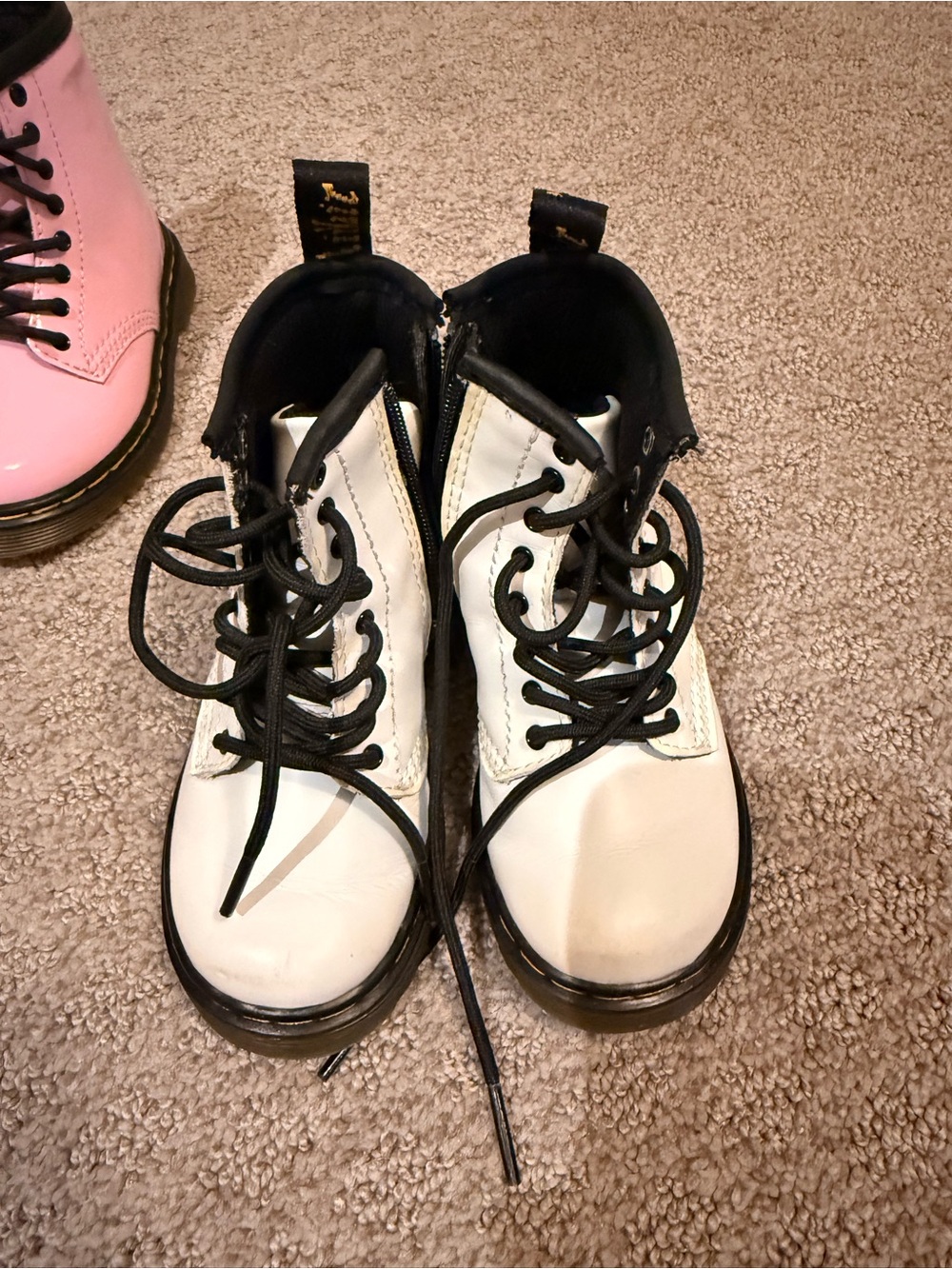 Dr. Martens White Combat Boots with Black Trim